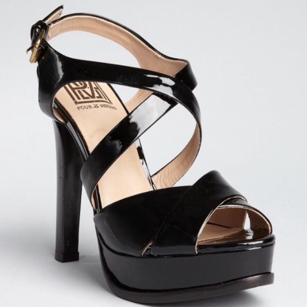POUR LA VICTOIRE | Patent Leather Platform Strappy Sandals
